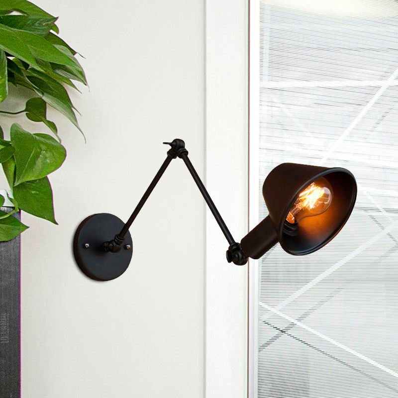 BowLift | 1 Bulb Wall Lighting Vintage Industrial Conical Shade Metal Wall Lamp in Black/Rust for the Study
