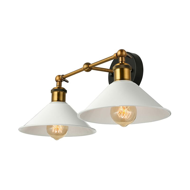 BowLift | 2 Lights Cone Wall Lamp Vintage Stylish Antique Brass Metal Wall Mount Lighting for Living Room