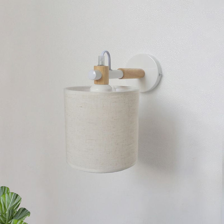 BowLift | 1 Bulb Cylinder Wall Mounted Light Simple Stylish White Fabric Wall Light Wall Lighting for Bedroom