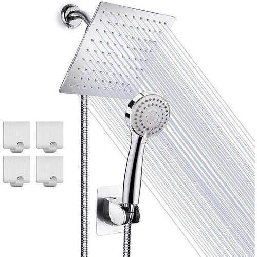 BowLift | High Pressure 8 Inch Shower Set 3-Function Hand Shower Stainless Steel Square Ceiling Shower Head