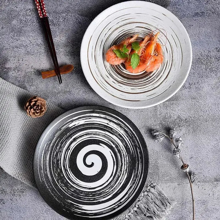 6/8/10" Ceramic Flat Dish Retro Japanese Style Steak Plate Pasta Tray | Bowlift