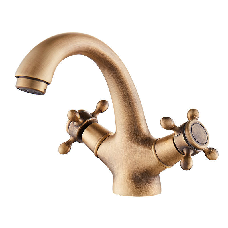 BowLift | Glam Vanity Sink Faucet Brass Cross Handles Low Arc Basin Faucet