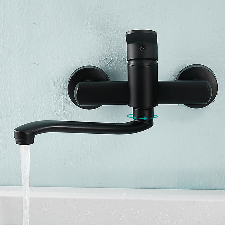 BowLift | Low-Arc Bathtub Filler Black Lever Wall-Mounted Copper Bathtub Filler