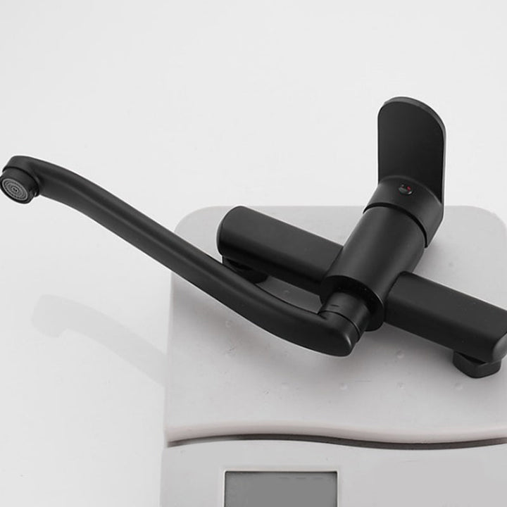 BowLift | Low-Arc Bathtub Filler Black Lever Wall-Mounted Copper Bathtub Filler