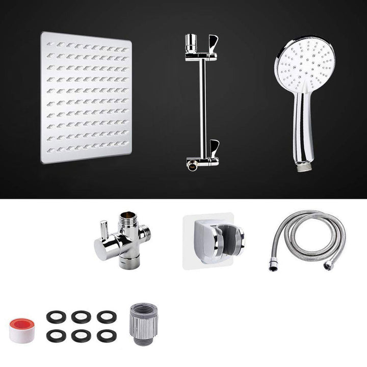 BowLift | Standard Double Shower Set Round Metal Adjustable Spray Pattern Shower Head in Silver