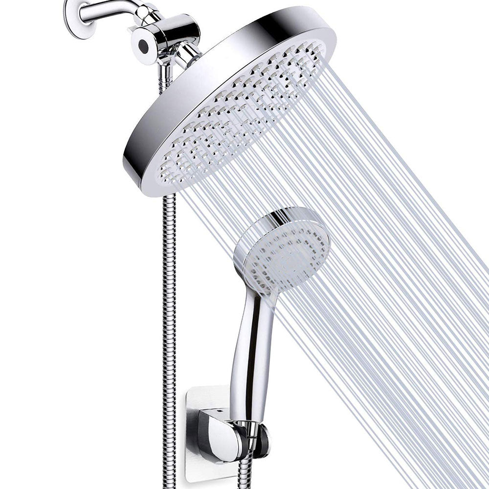 BowLift | Modern Standard Shower Set Double Round Metal Adjustable Spray Pattern Shower Head