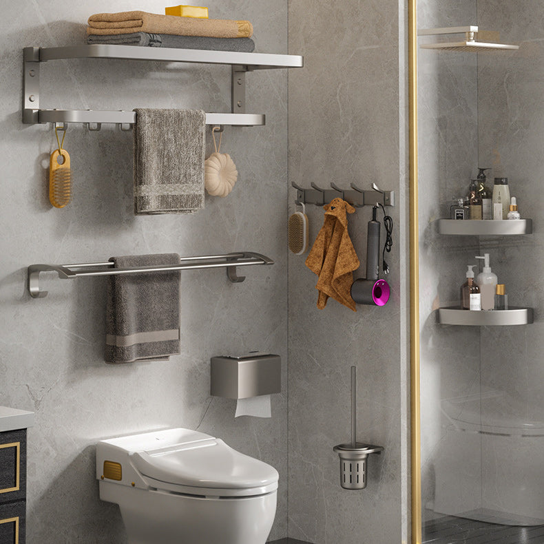 BowLift | Modern Gray Bathroom Accessory Set Aluminum Stainless Steel Bathroom Shelf/Towel Hooks/Towel Bar