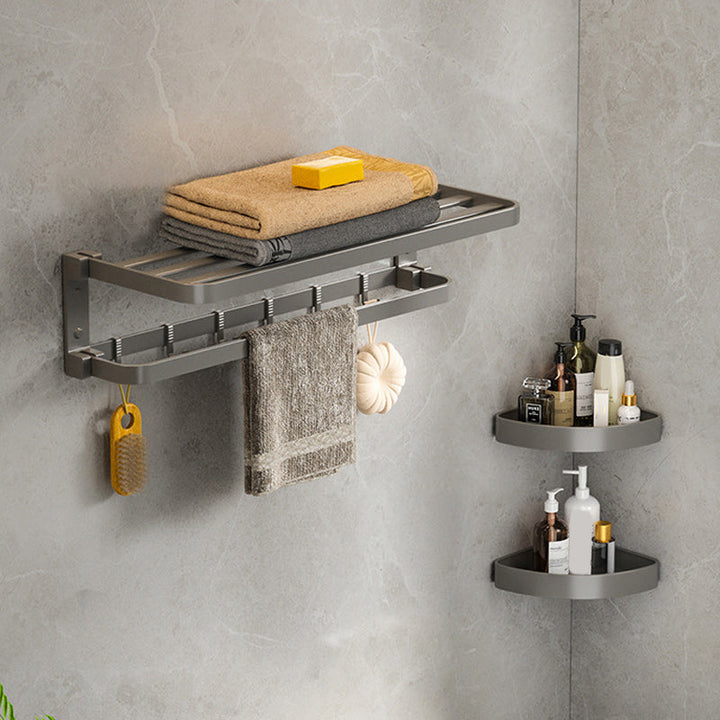 BowLift | Modern Gray Bathroom Accessories Set Aluminum Stainless Steel Bathroom Shelf/Towel Hooks/Towel Bar