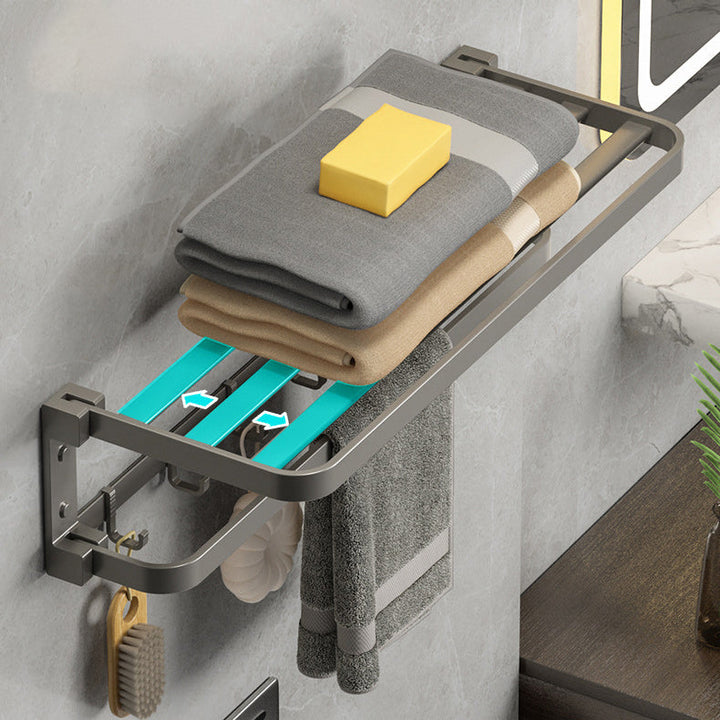 BowLift | Modern Gray Bathroom Accessory Set Aluminum Stainless Steel Bathroom Shelf/Towel Hooks/Towel Bar