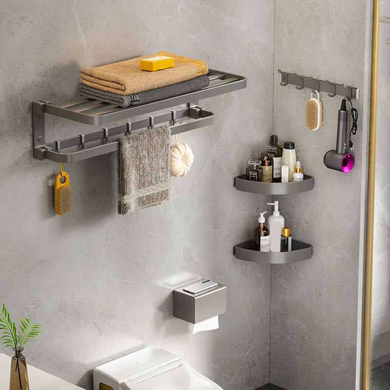 BowLift | Modern Gray Bathroom Accessory Set Aluminum Stainless Steel Bathroom Shelf/Towel Hooks/Towel Bar