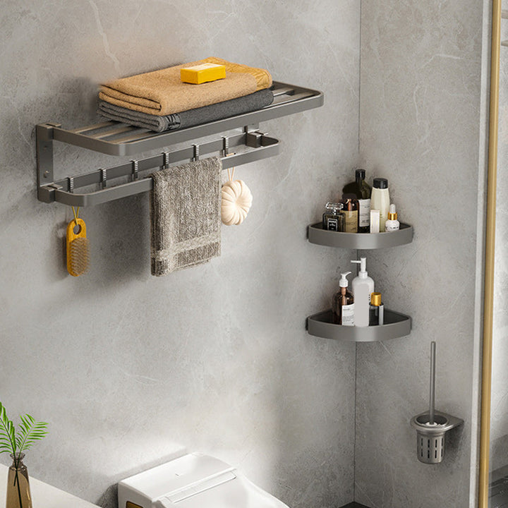 BowLift | Modern Gray Bathroom Accessory Set Aluminum Stainless Steel Bathroom Shelf/Towel Hooks/Towel Bar