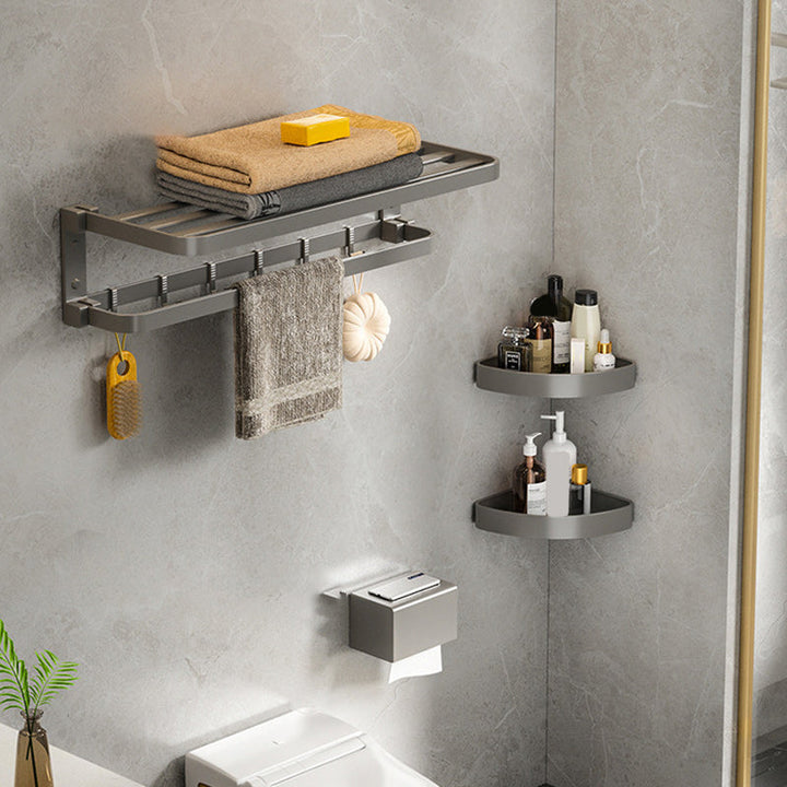 BowLift | Modern Gray Bathroom Accessories Set Aluminum Stainless Steel Bathroom Shelf/Towel Hooks/Towel Bar