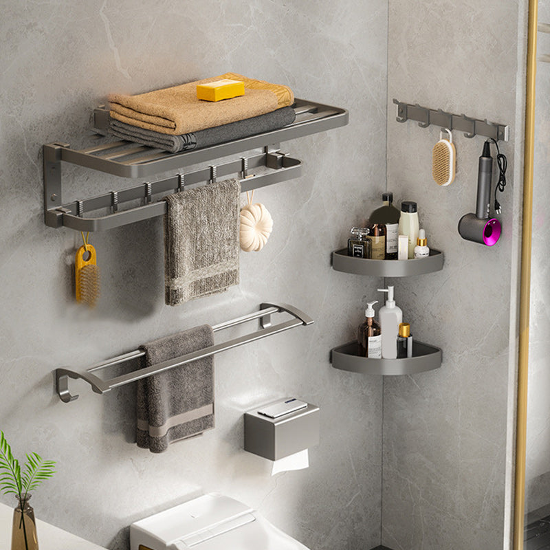 BowLift | Modern Gray Bathroom Accessory Set Aluminum Stainless Steel Bathroom Shelf/Towel Hooks/Towel Bar