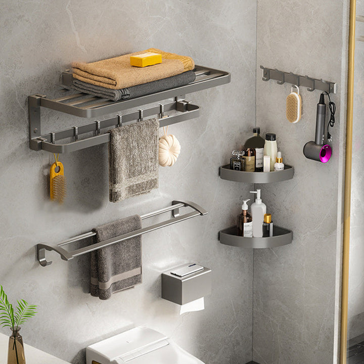 BowLift | Modern Gray Bathroom Accessories Set Aluminum Stainless Steel Bathroom Shelf/Towel Hooks/Towel Bar