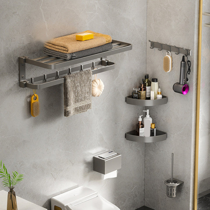 BowLift | Modern Gray Bathroom Accessory Set Aluminum Stainless Steel Bathroom Shelf/Towel Hooks/Towel Bar
