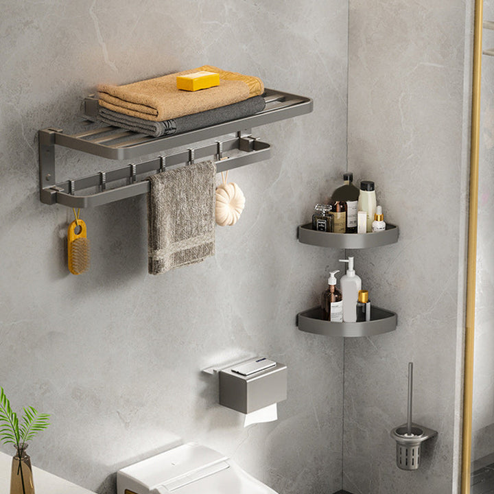 BowLift | Modern Gray Bathroom Accessories Set Aluminum Stainless Steel Bathroom Shelf/Towel Hooks/Towel Bar