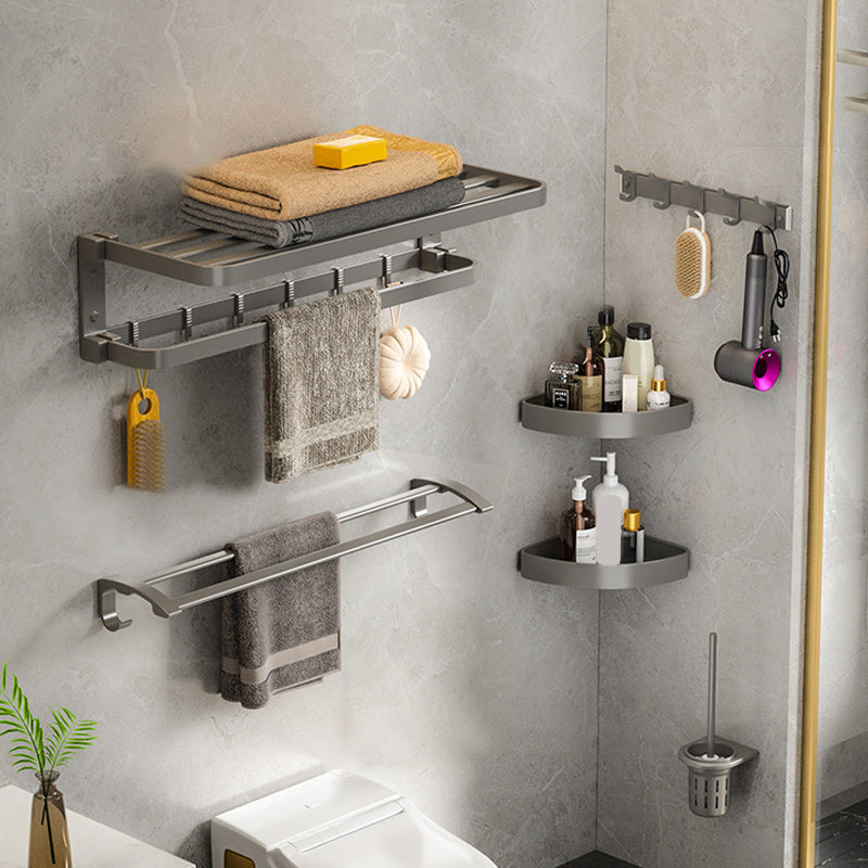 BowLift | Modern Gray Bathroom Accessory Set Aluminum Stainless Steel Bathroom Shelf/Towel Hooks/Towel Bar