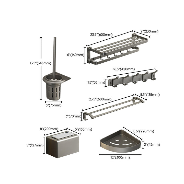 BowLift | Modern Gray Bathroom Accessory Set Aluminum Stainless Steel Bathroom Shelf/Towel Hooks/Towel Bar