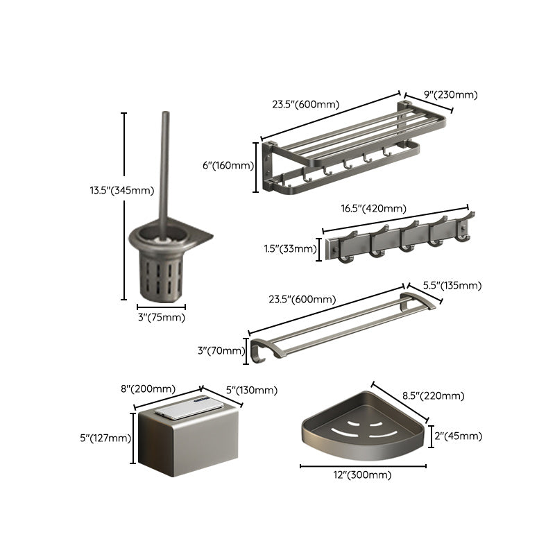 BowLift | Modern Gray Bathroom Accessories Set Aluminum Stainless Steel Bathroom Shelf/Towel Hooks/Towel Bar