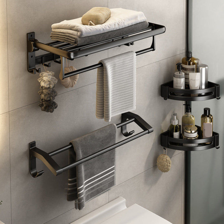 BowLift | Contemporary Bathroom Accessory Set Matte Black Bathroom Set with Bathrobe Hooks/Towel Bar