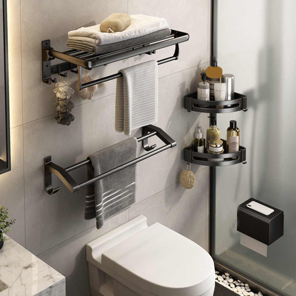 BowLift | Contemporary Bathroom Accessory Set Matte Black Bathroom Set with Bathrobe Hooks/Towel Bar