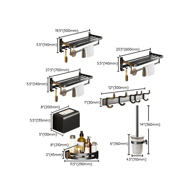 BowLift | Contemporary Bathroom Accessory Set Matte Black Bathroom Set with Bathrobe Hooks/Towel Bar
