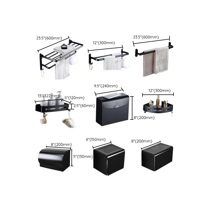 BowLift | Contemporary 8-piece Bathroom Accessory Set Matte Black Bathroom Shelf/Paper Holder/Towel Hook
