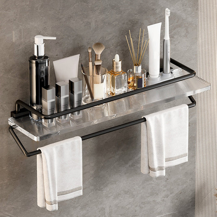 BowLift | Mattes Black Bathroom Hardware Set Metal & Acrylic Bathroom Shelf/Towel Holder/Bathrobe Hook
