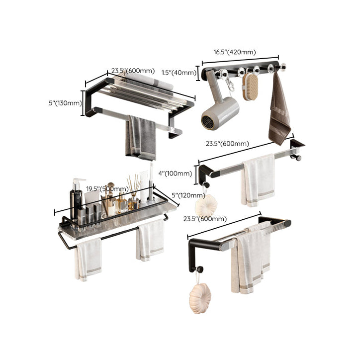 BowLift | Mattes Black Bathroom Hardware Set Metal & Acrylic Bathroom Shelf/Towel Holder/Bathrobe Hook