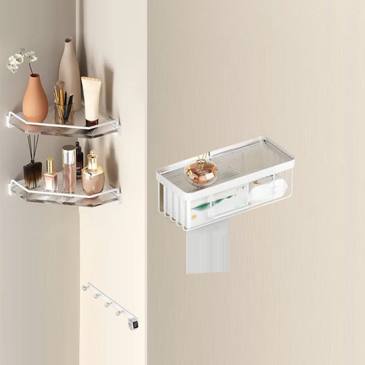 BowLift | White & clear acrylic bathroom accessory set with towel holder/paper holder/robe hooks