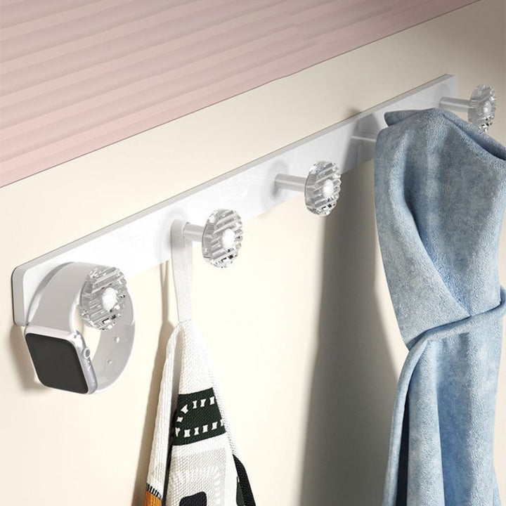 BowLift | White & clear acrylic bathroom accessory set with towel holder/paper holder/robe hooks