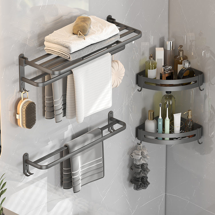 BowLift | Modern gray bathroom hardware set with bath shelf/towel holder/robe hook/toilet paper holder