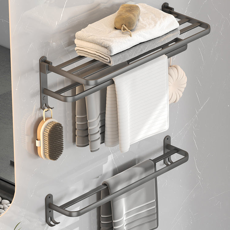 BowLift | Modern gray bathroom hardware set with bath shelf/towel holder/robe hook/toilet paper holder