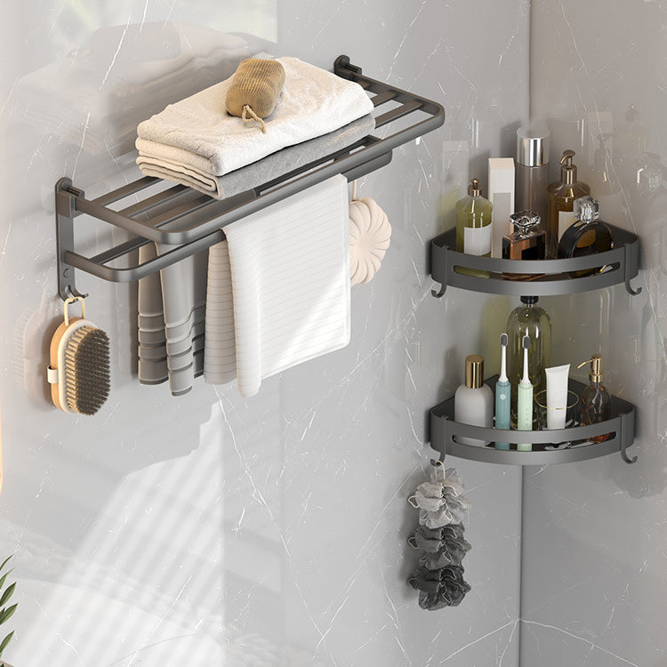 BowLift | Modern gray bathroom hardware set with bath shelf/towel holder/robe hook/toilet paper holder