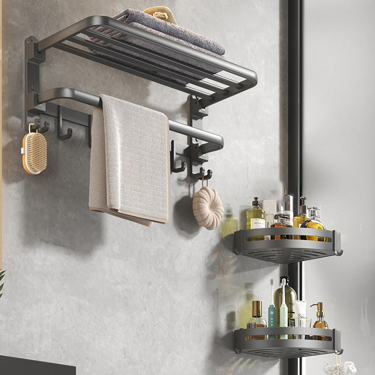 BowLift | Modern gray bathroom hardware set with bath shelf/towel holder/robe hook/toilet paper holder