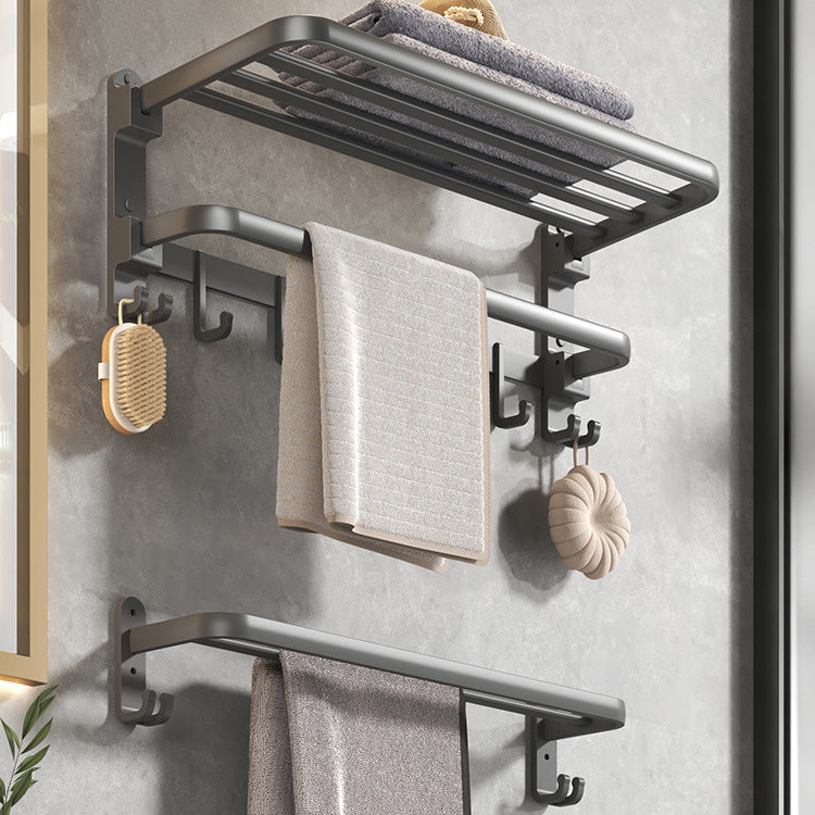 BowLift | Modern gray bathroom hardware set with bath shelf/towel holder/robe hook/toilet paper holder