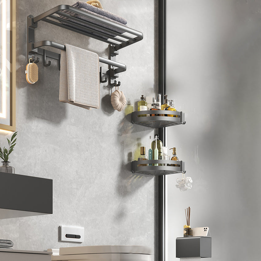 BowLift | Modern gray bathroom hardware set with bath shelf/towel holder/robe hook/toilet paper holder