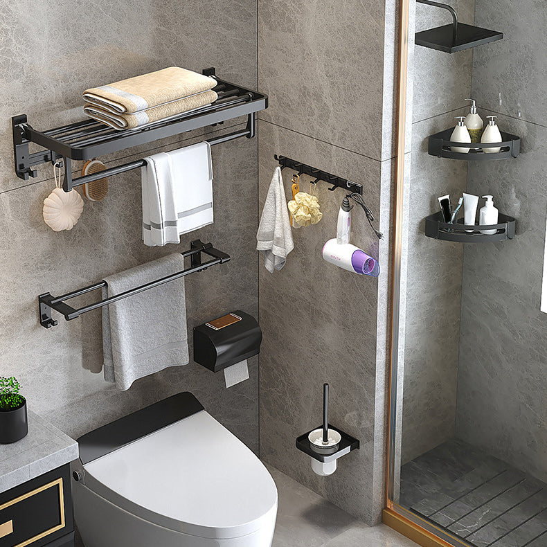 BowLift | Modern Matte Black Bathroom Accessory Set with Bath Shelf/Towel Hooks/Towel Bar