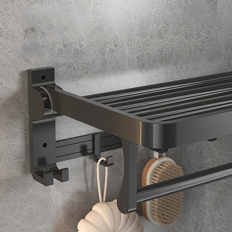 BowLift | Modern Matte Black Bathroom Accessory Set with Bath Shelf/Towel Hooks/Towel Bar