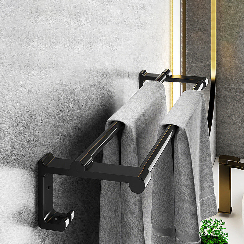 BowLift | Modern Matte Black Bathroom Accessory Set with Bath Shelf/Towel Hooks/Towel Bar