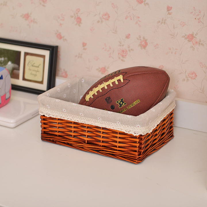 Women Braided Storage Basket with Romantic Fabric Lining Bowlift