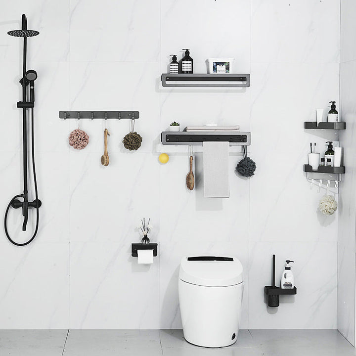 BowLift | 7-piece bathroom hardware set matte black/gray with bath shelf/towel holder/bath towel hooks