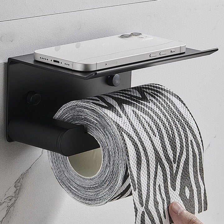 BowLift | 7-piece bathroom hardware set matte black/gray with bath shelf/towel holder/bath towel hooks