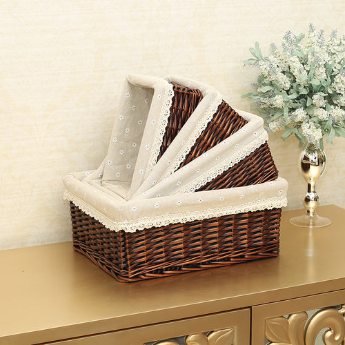 Women storage basket made of woven material with elegant fabric lining Bowlift