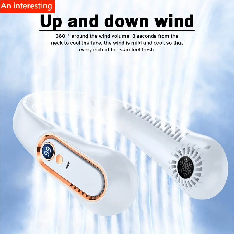 1pc Portable USB Cooler Fan With 5 Speeds And Digital Display - Super Strong Technology And Bladeless Design For Outdoor Use | Bowlift
