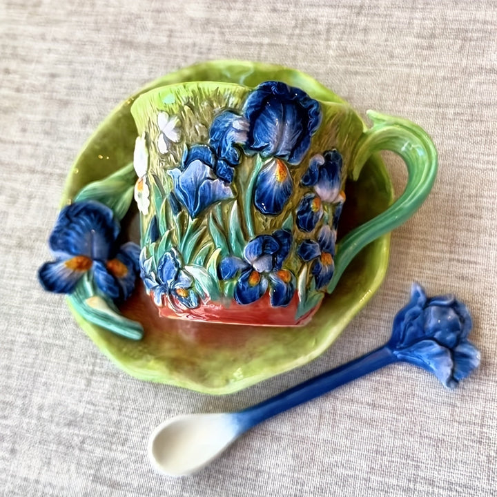 ArtSip Ceramic Mug & Saucer Set – Hand-painted 3D Design inspired by Van Gogh | Bowlift