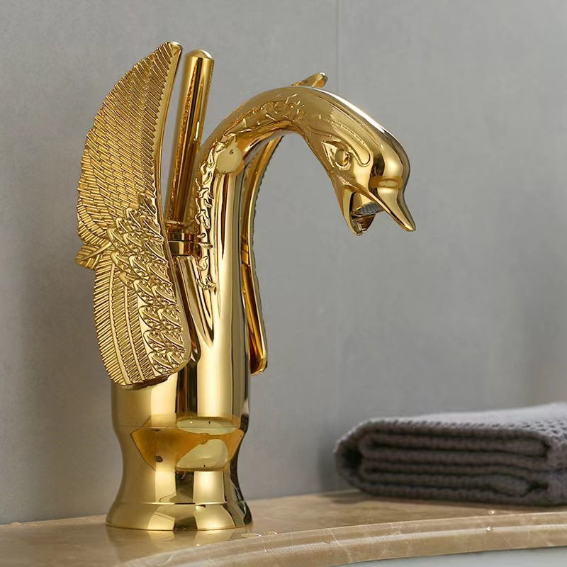 BowLift | Full brass bathroom sink faucet hot and cold water single lever sink faucet