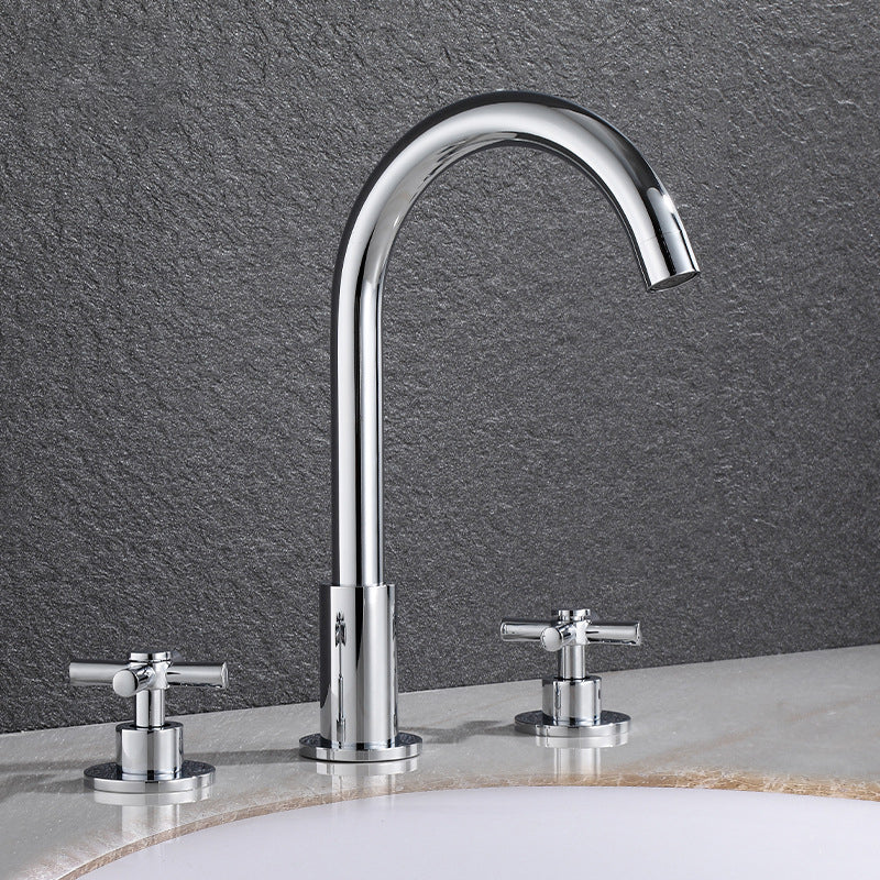 BowLift | Goose Neck Bathroom Sink Faucet 2 Handles Hot and Cold Water Sink Faucet with Drain