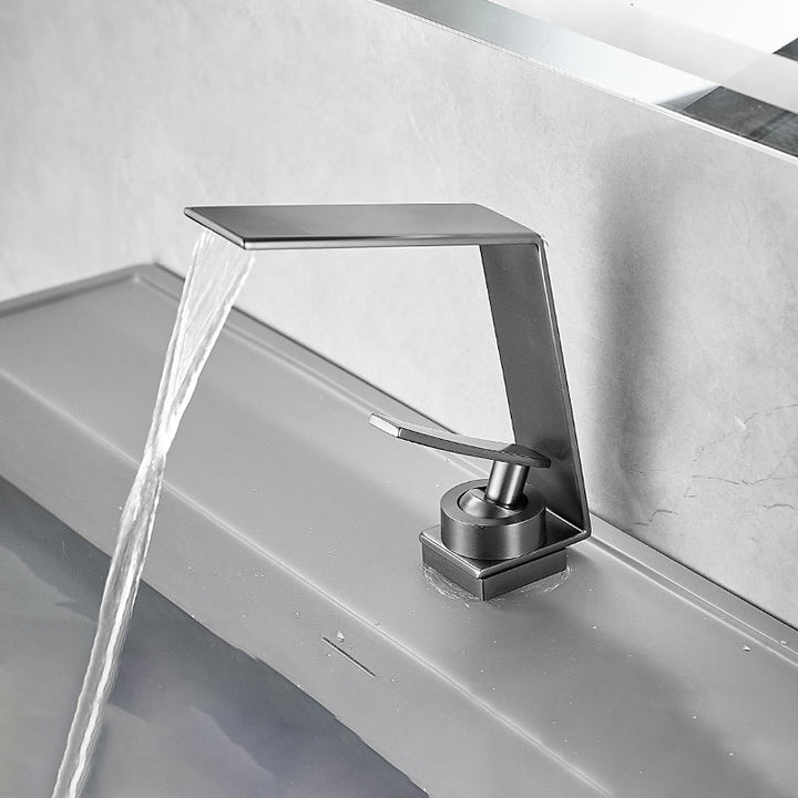 BowLift | Metal Waterfall Spout Sink Faucet Lever Handles Vessel Sink Faucet