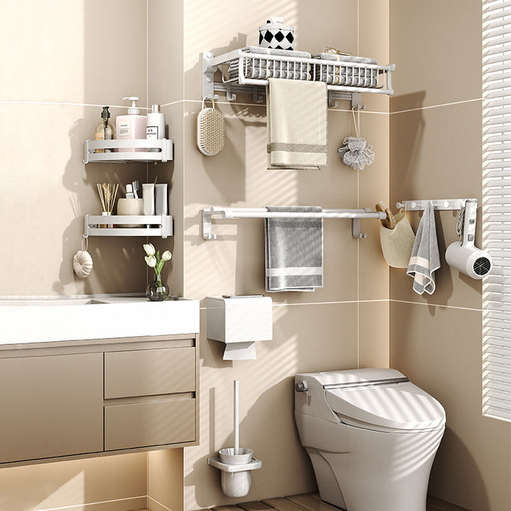 BowLift | Modern style bathroom accessory set with bath shelf/towel holder/toilet brush in white